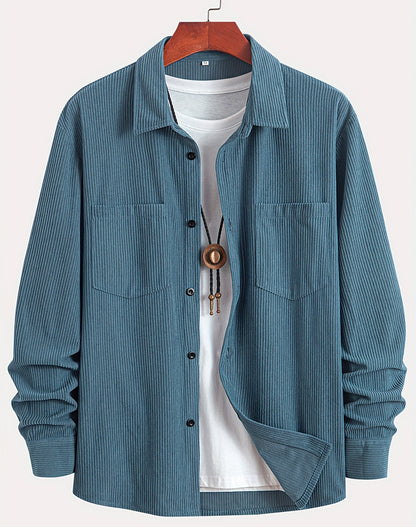 Manteau chemise décontracté à manches longues en velours côtelé assorti