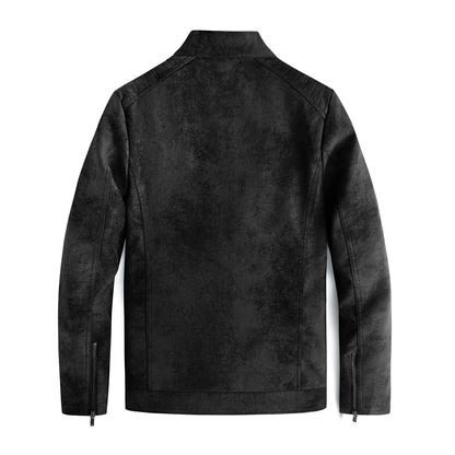Veste en cuir pour homme, doublure polaire, col montant slim
