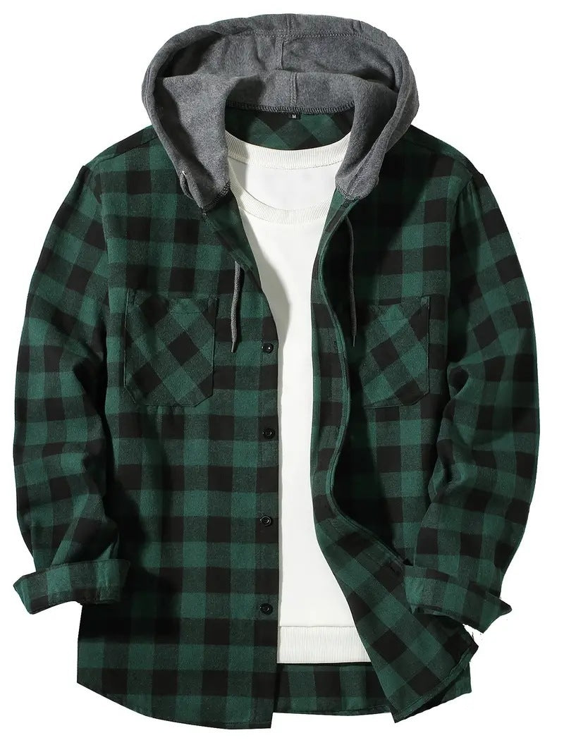 Chemise à capuche à carreaux pour homme
