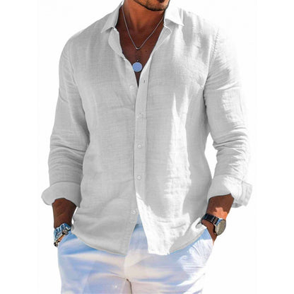Men's Long Sleeve Shirt Casual Loose Lapel Button Top Solid Color Plus Size Blouse Clothing - ARCHSHOPE