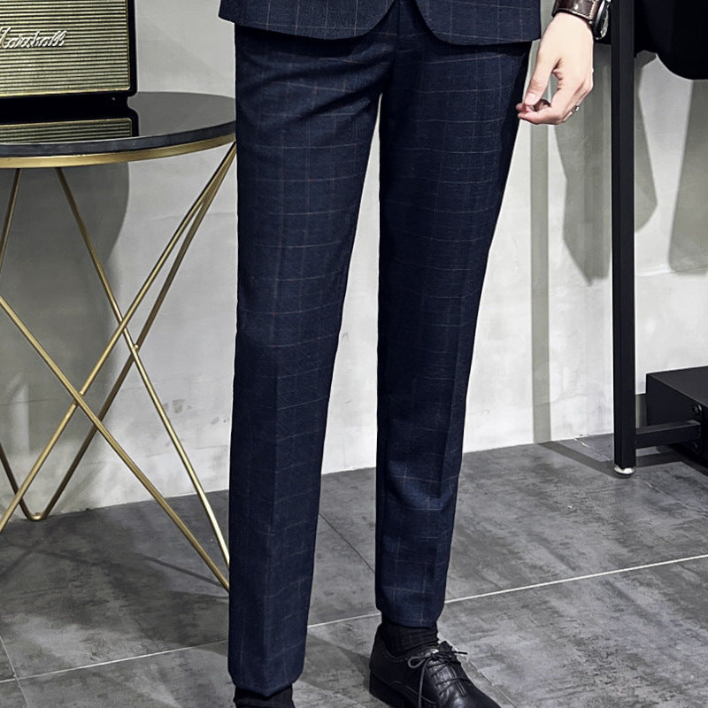 Herren Plaid High-End-Anzughose Korean Slim Straight Casual Pants