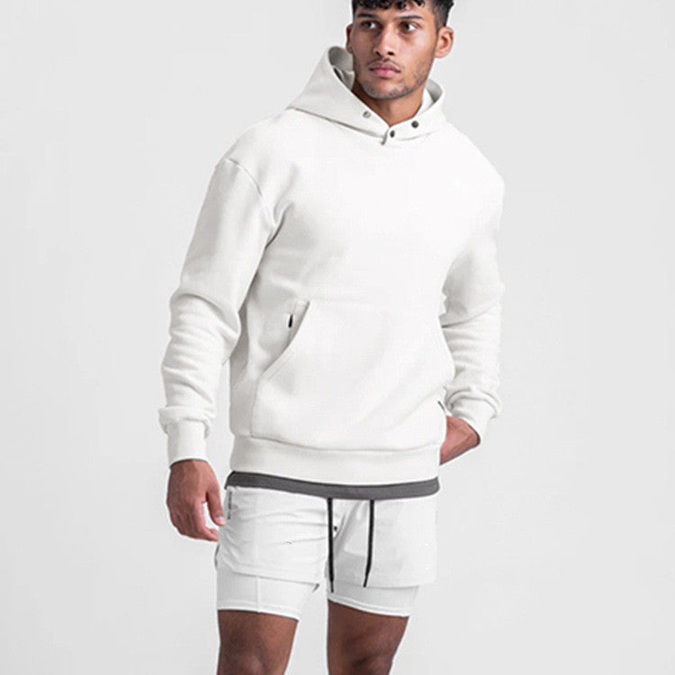 Men's Sports Loose Solid Color Plus Fleece Hooded Sweater - ARCHSHOPE