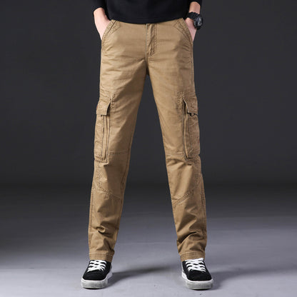 Salopette pour homme, pantalon décontracté d'extérieur, pur coton, coupe droite, ample, multi-poches
