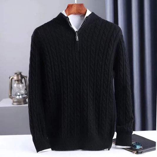 Men's Thick Twist Sweater Zipper Half Open High Collar Warm Sweater Bottoming Shirt - ARCHSHOPE
