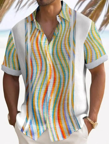 Strand gestreiftes Hemd Kurzarm Herren