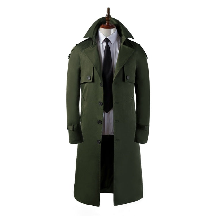 Trench-coat ultra long pour homme, coupe slim, coupe décontractée, au-dessus du genou