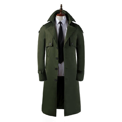 Trench-coat ultra long pour homme, coupe slim, coupe décontractée, au-dessus du genou