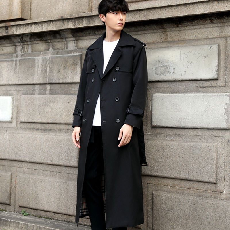 Langer britischer Trenchcoat im Slim Fit für Herren