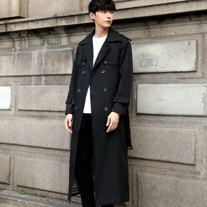 Langer britischer Trenchcoat im Slim Fit für Herren