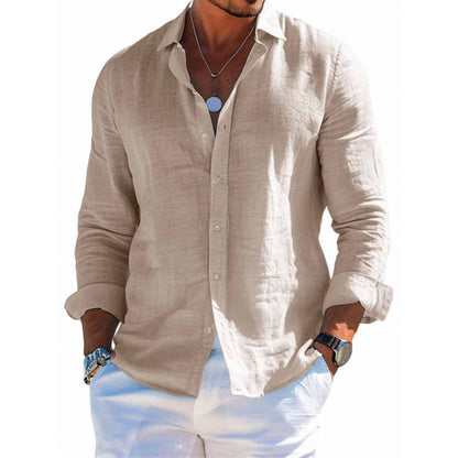 Men's Long Sleeve Shirt Casual Loose Lapel Button Top Solid Color Plus Size Blouse Clothing - ARCHSHOPE
